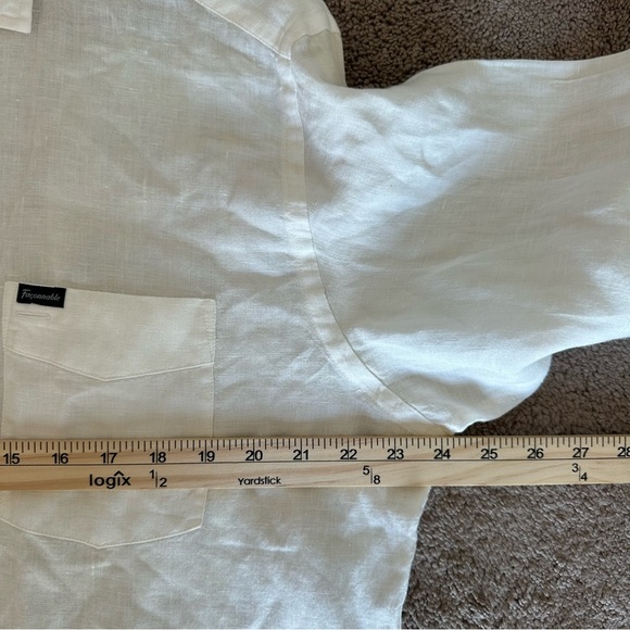 Faconnable 100% Linen Button Down Shirt Mens L Cream Resort Summer - Picture 7 of 10
